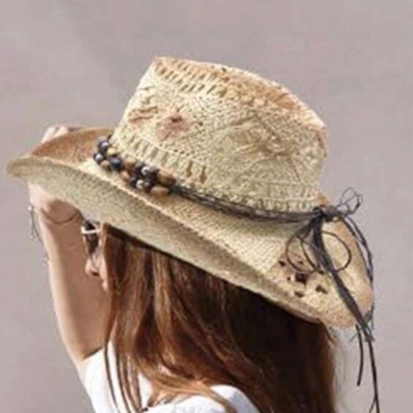 Boho Western Straw Bead Band Cowboy Hat